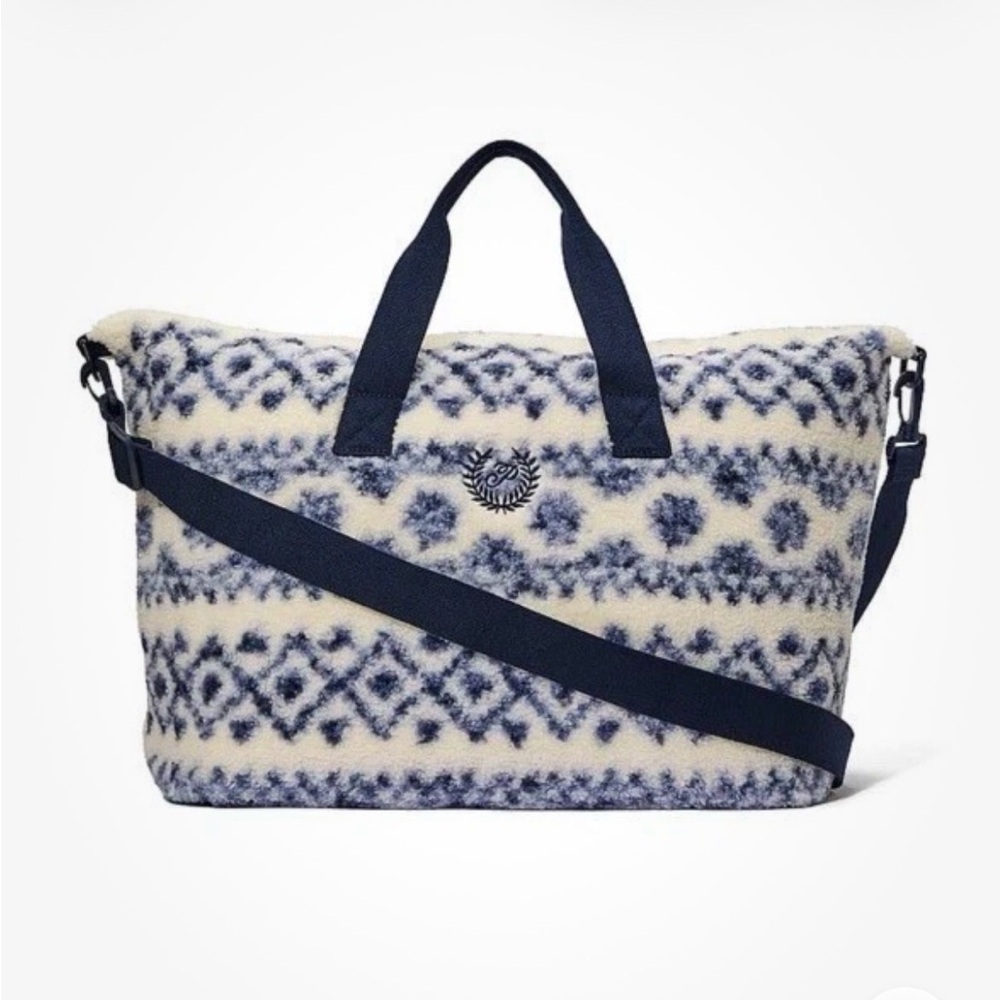 PINK Victoria's Secret Navy and Cream Patterned Weekender